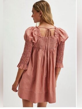 Free people Smocked Puff-Sleeve Mini Dress in Rose